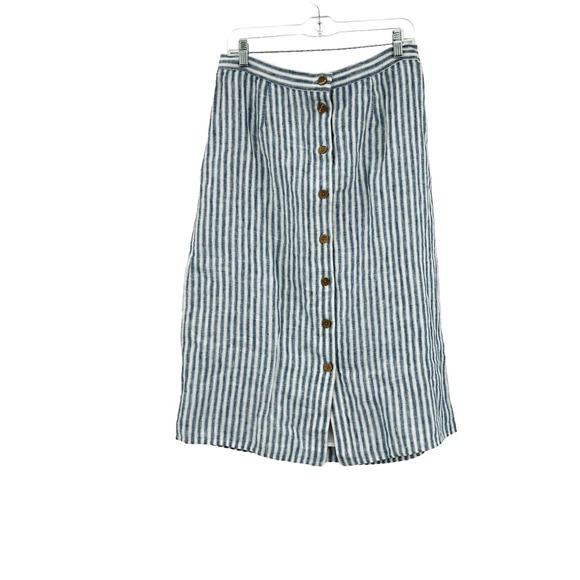 Faherty Women's Button Front Low Tide Stripe Whitley Skirt Blue White Size L NWT - Picture 4 of 12